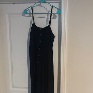 Black Button-Front Spaghetti Strap Dress